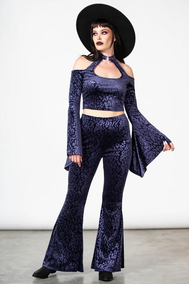 Killstar Velvet Women Felinology Crop Top PLUM