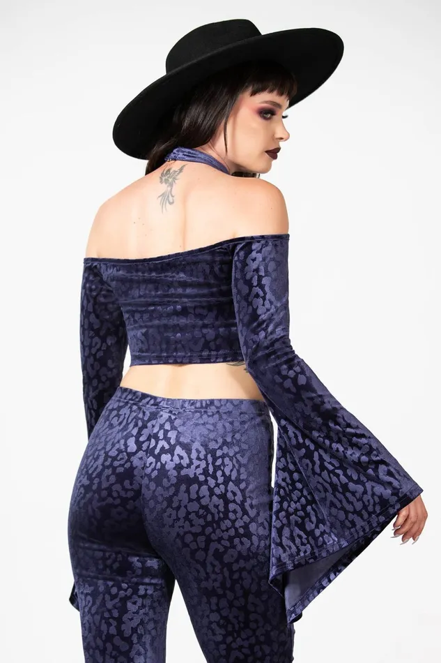 Killstar Velvet Women Felinology Crop Top PLUM