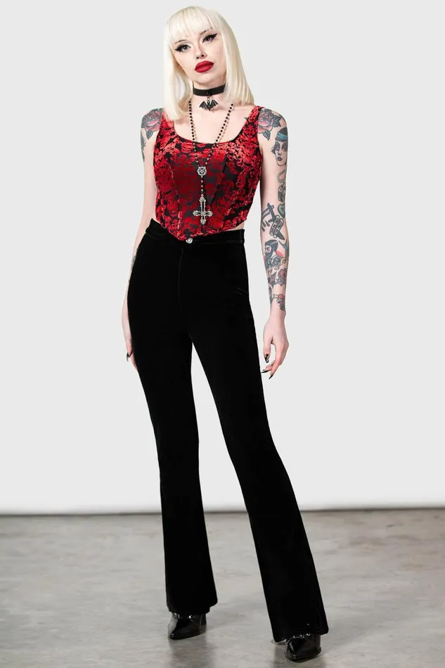 Killstar Velvet Women Thena039s Thistle Velvet Bootcut Trousers