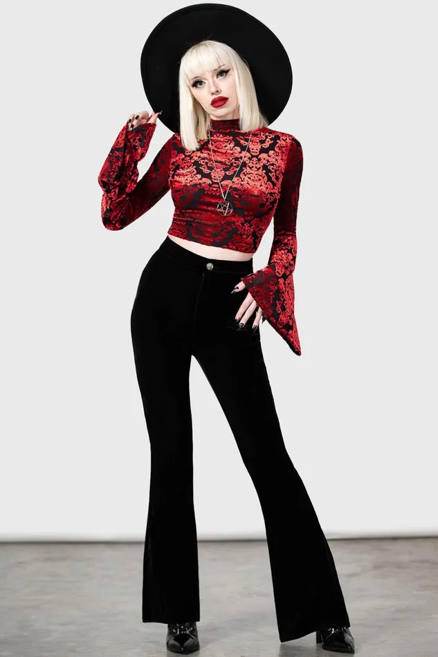 Killstar Velvet Women Thena039s Thistle Velvet Bootcut Trousers