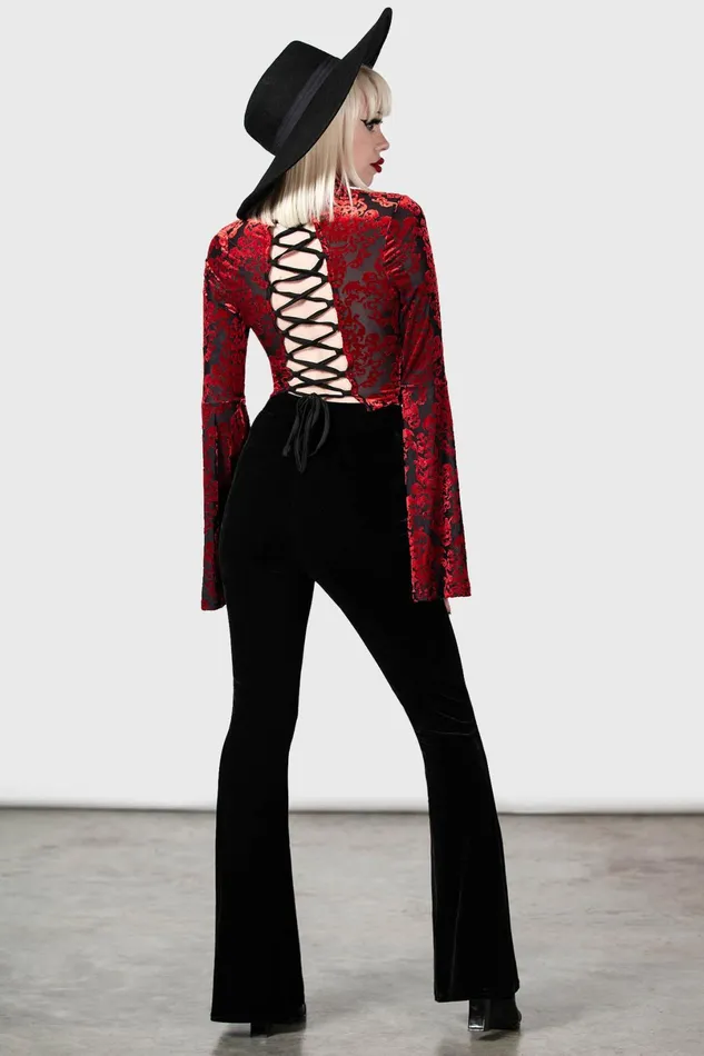 Killstar Velvet Women Thena039s Thistle Velvet Bootcut Trousers