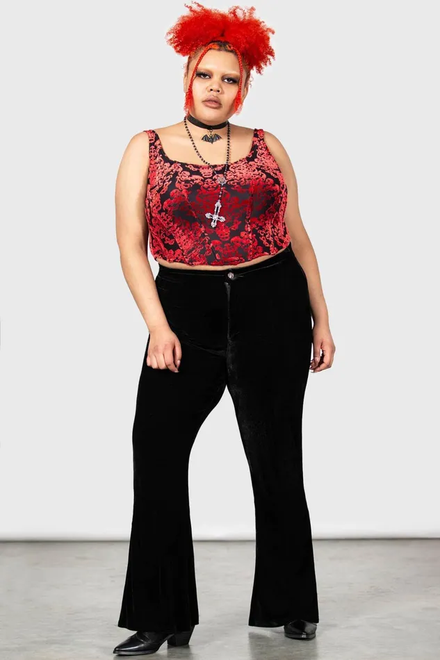 Killstar Velvet Women Thena039s Thistle Velvet Bootcut Trousers