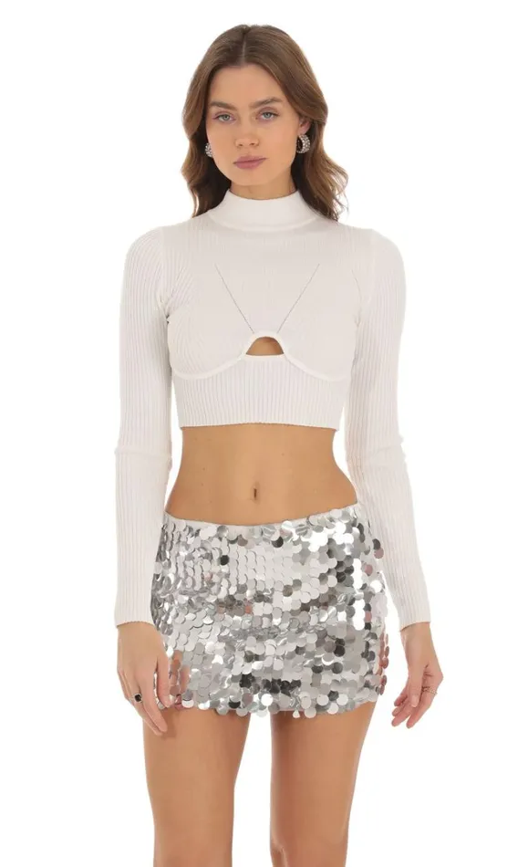 Knit Crop Top White Women LUCY IN THE SKY Jumpers and Cardigans