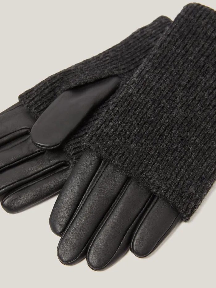 Knitted Leather Glove Black Women Jigsaw Hats and Gloves