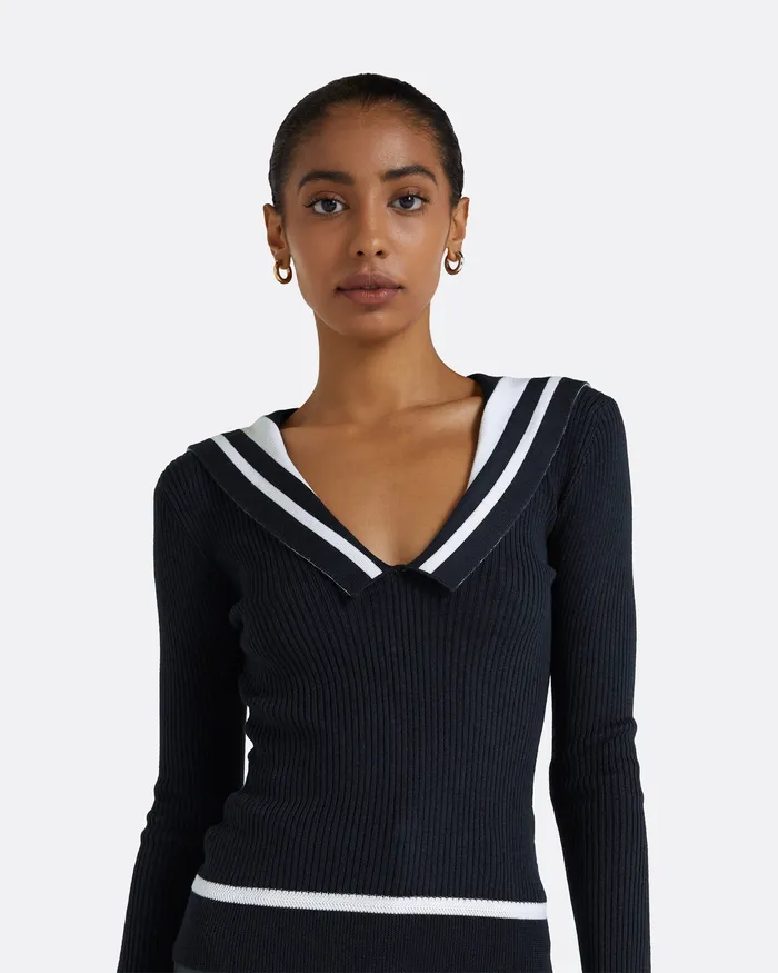 Knitwear Women Odette Navy and Ivory Knit Navy Safiyaa