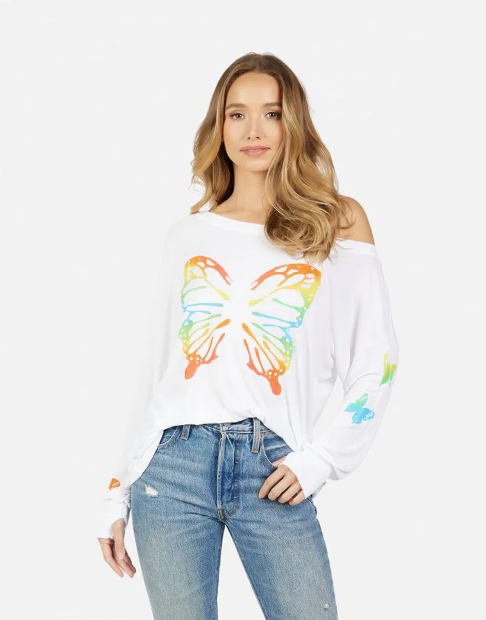 Krista Rainbow Butterflies White Women Lauren Moshi Long Sleeve