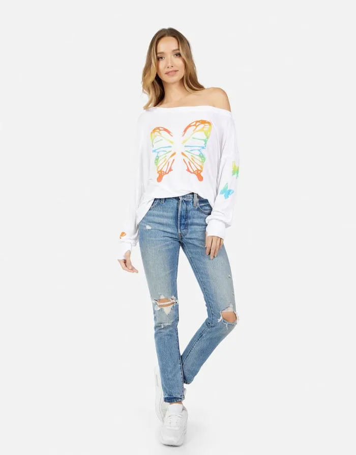 Krista Rainbow Butterflies White Women Lauren Moshi Long Sleeve