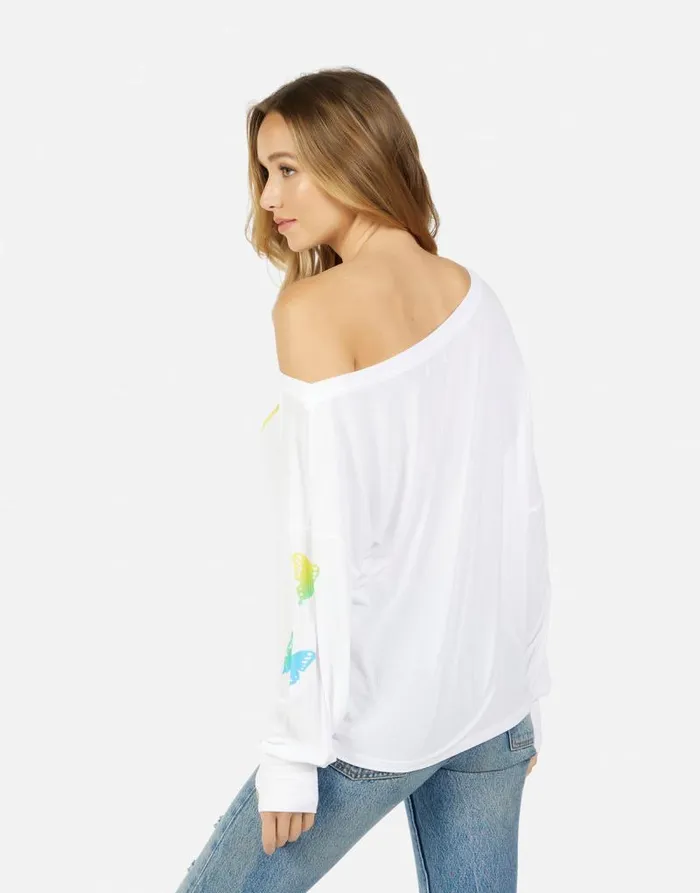 Krista Rainbow Butterflies White Women Lauren Moshi Long Sleeve