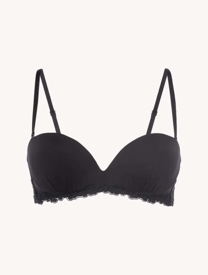 La Perla Bandeau Bra In Black Lycra With Embroidered Tulle Women Bandeau