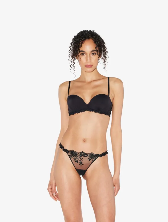 La Perla Bandeau Bra In Black Lycra With Embroidered Tulle Women Bandeau