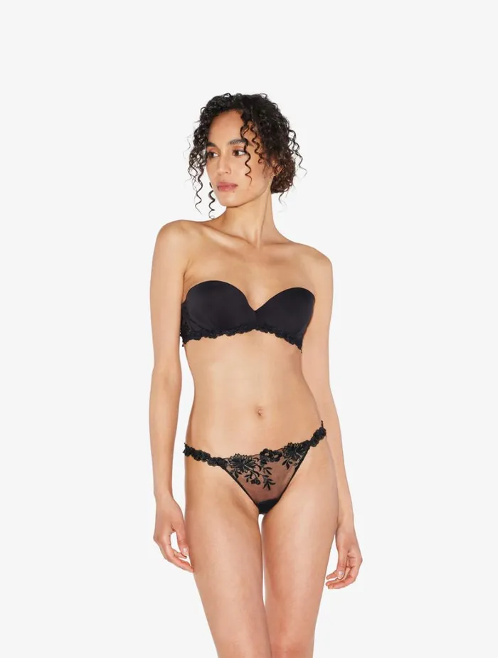 La Perla Bandeau Bra In Black Lycra With Embroidered Tulle Women Bandeau