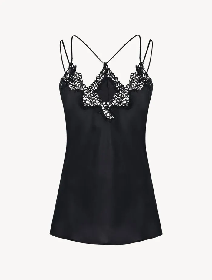 La Perla Black Camisole In Silk With Macram Frastaglio Women Camisoles