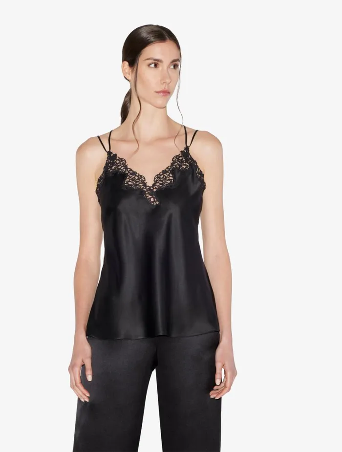 La Perla Black Camisole In Silk With Macram Frastaglio Women Camisoles