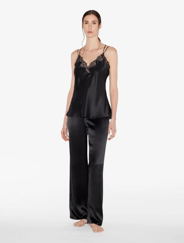 La Perla Black Camisole In Silk With Macram Frastaglio Women Camisoles