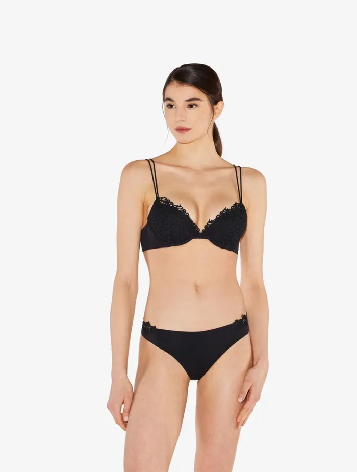 La Perla Black Pushup Bra With Macram Women Padded