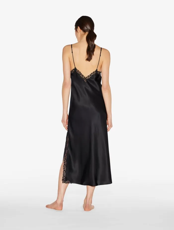 La Perla Black Silk Long Nightgown With Macram Women Slips and Dresses