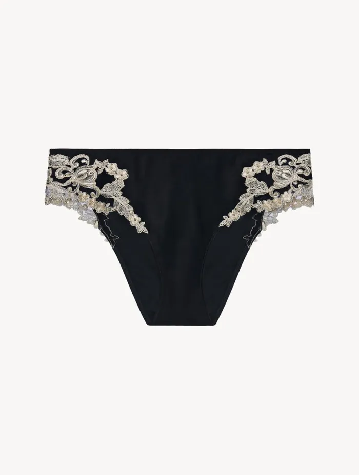 La Perla Black Silk Medium Briefs With Frastaglio Women Midrise