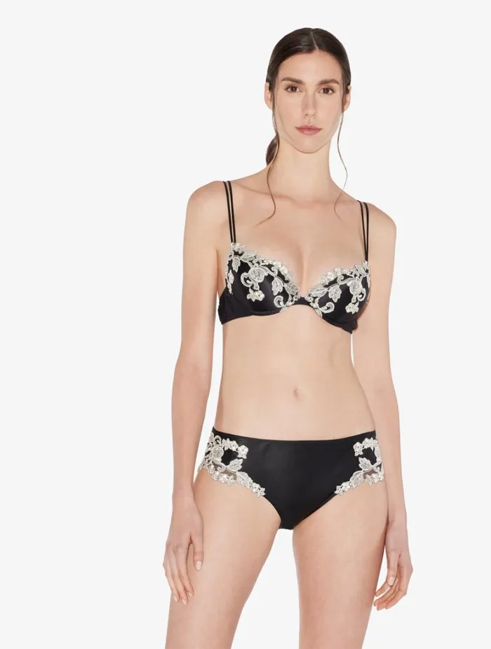 La Perla Black Silk Medium Briefs With Frastaglio Women Midrise