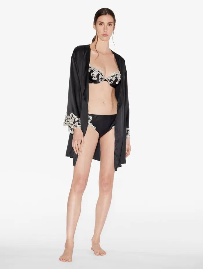 La Perla Black Silk Medium Briefs With Frastaglio Women Midrise