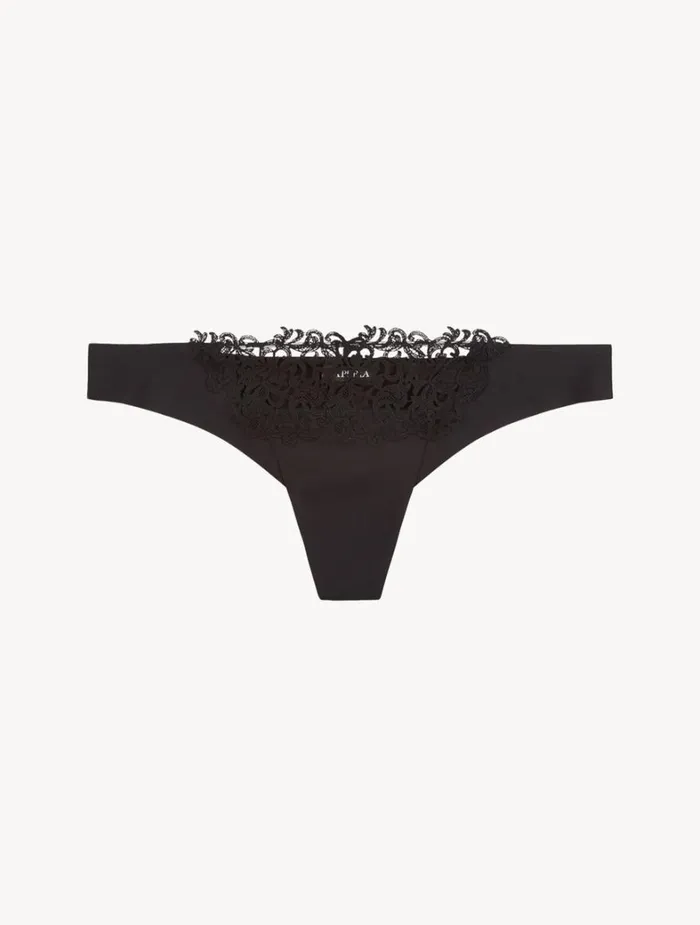 La Perla Black Thong With Macram Women G String and Thong