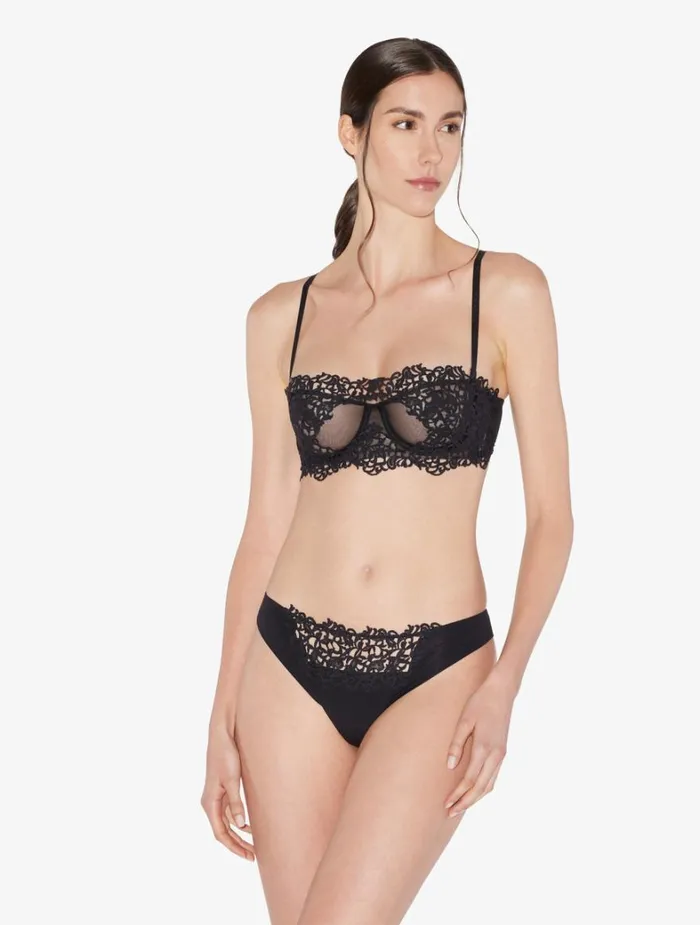 La Perla Black Thong With Macram Women G String and Thong