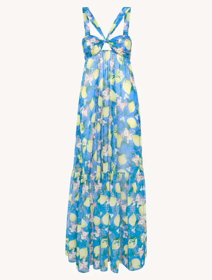 La Perla Blue Printed Maxi Dress Women Beach Coverups