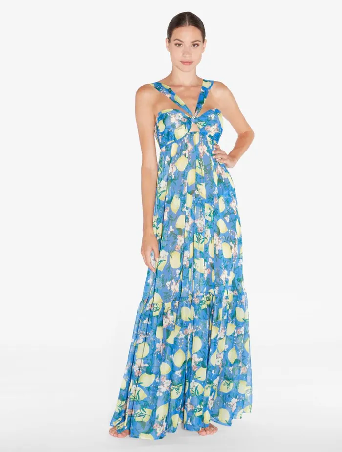 La Perla Blue Printed Maxi Dress Women Beach Coverups