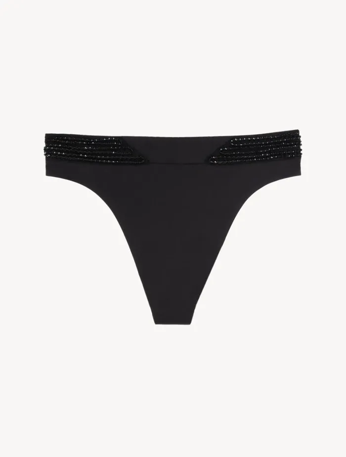 La Perla HighWaisted Brazilian Bikini Brief In Black With Beading Women Bikinis