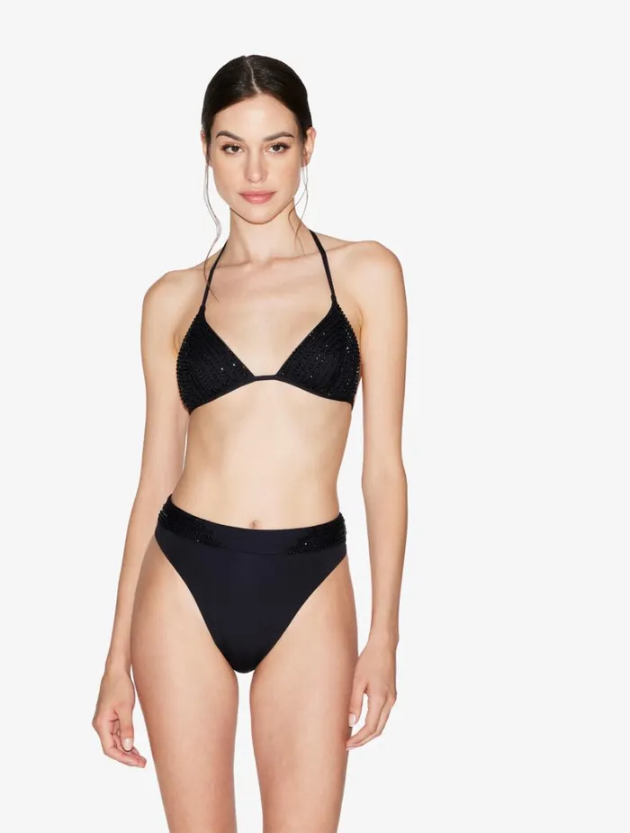 La Perla HighWaisted Brazilian Bikini Brief In Black With Beading Women Bikinis