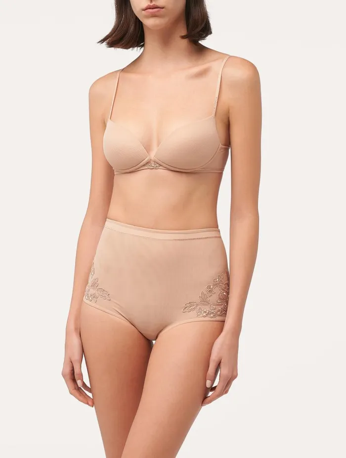 La Perla Highwaisted Briefs In Sand Stretch Tulle Women Highwaist