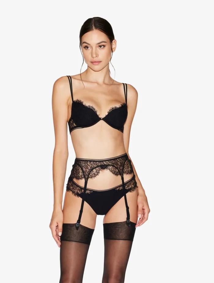 La Perla Lace Suspender Belt In Onyx Women Garter Belts