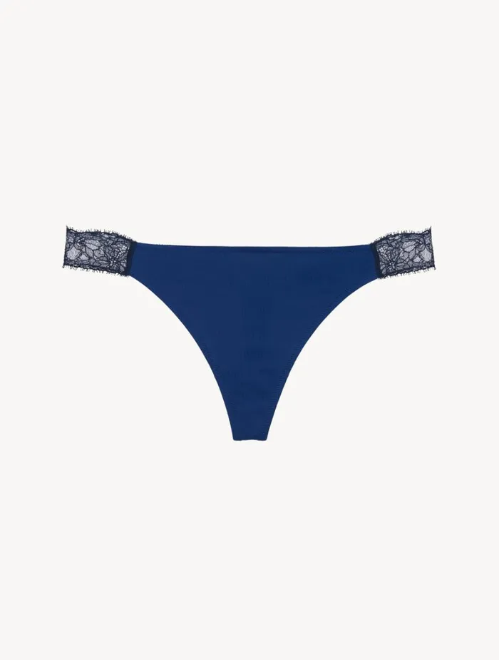 La Perla Lace Thong In Blue And Black Women G String and Thong