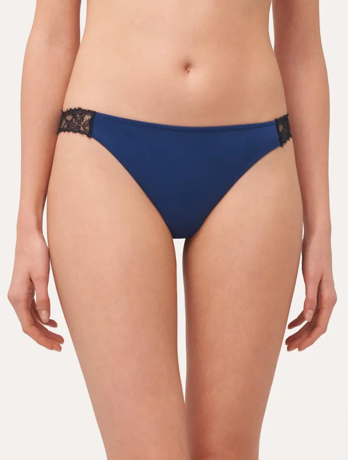 La Perla Lace Thong In Blue And Black Women G String and Thong
