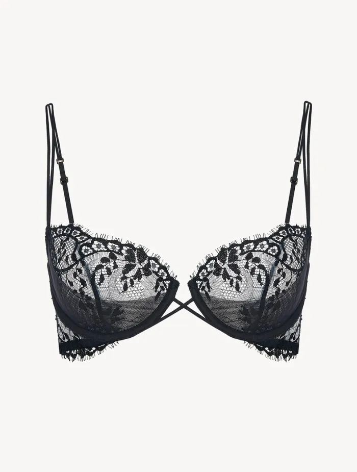 La Perla Luxury Black Underwired Balconette Bra With Lace Trim Women Balconette