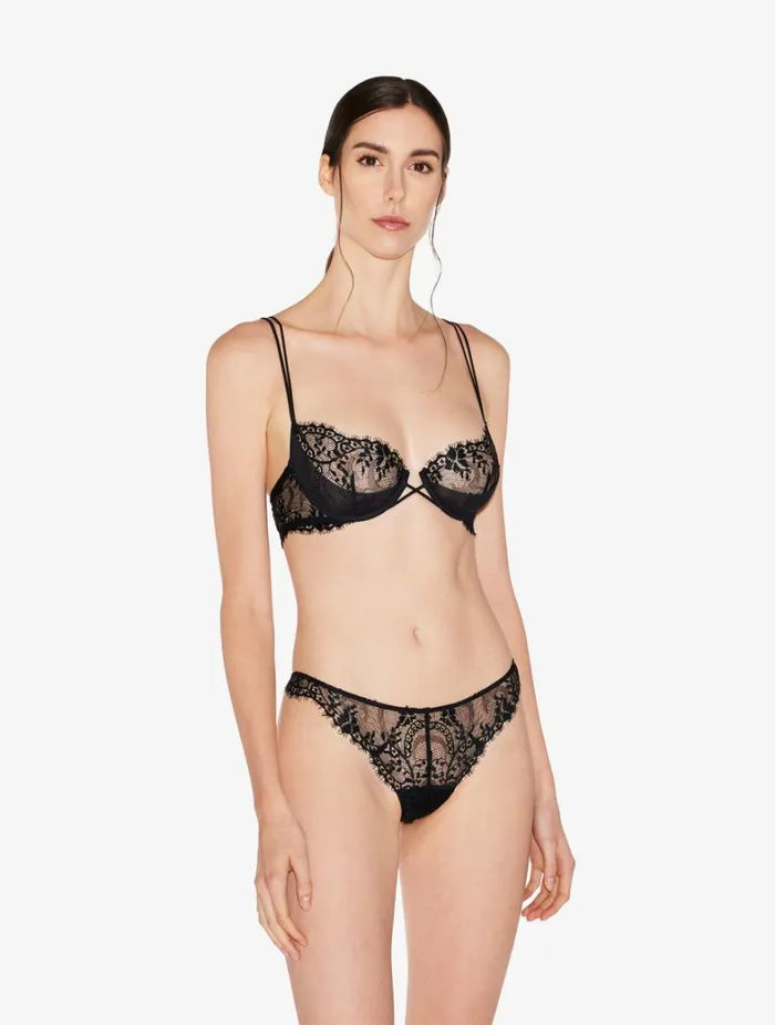 La Perla Luxury Black Underwired Balconette Bra With Lace Trim Women Balconette