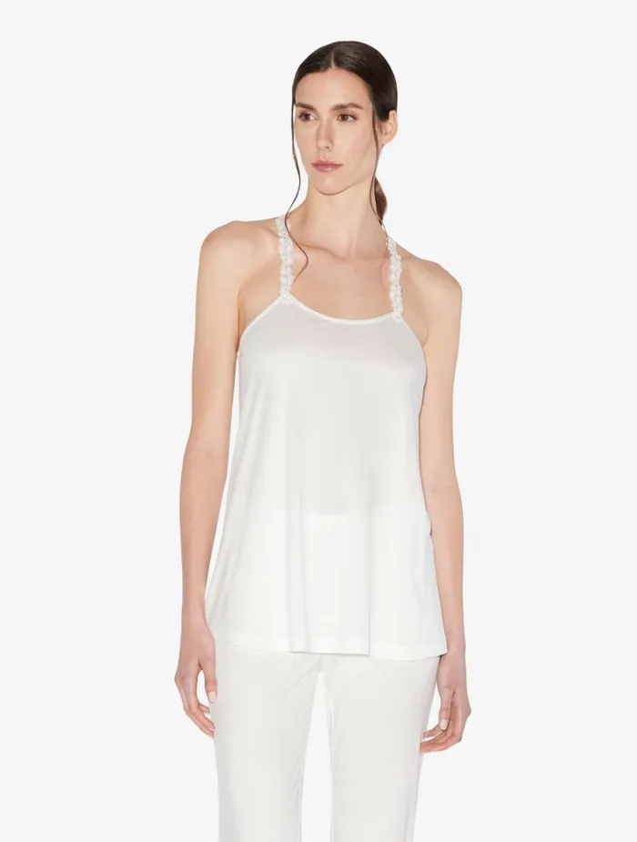 La Perla Luxury Modal Cami In OffWhite With Tulle Women Camisoles