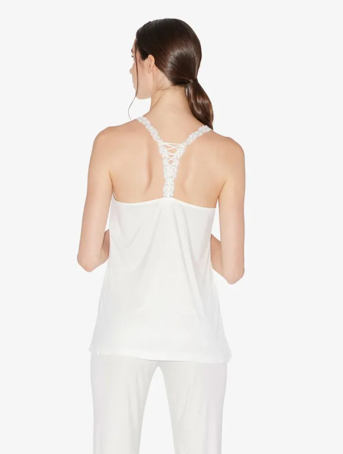 La Perla Luxury Modal Cami In OffWhite With Tulle Women Camisoles