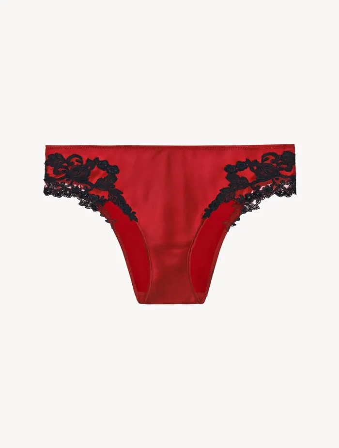 La Perla Luxury Silk MidRise Panties In Red With Frastaglio Women Brazilian