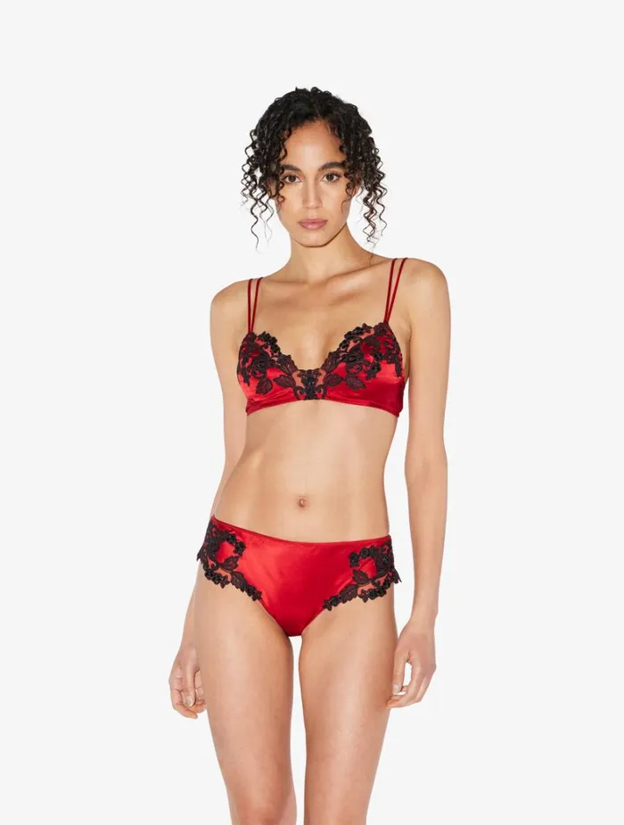 La Perla Luxury Silk MidRise Panties In Red With Frastaglio Women Brazilian