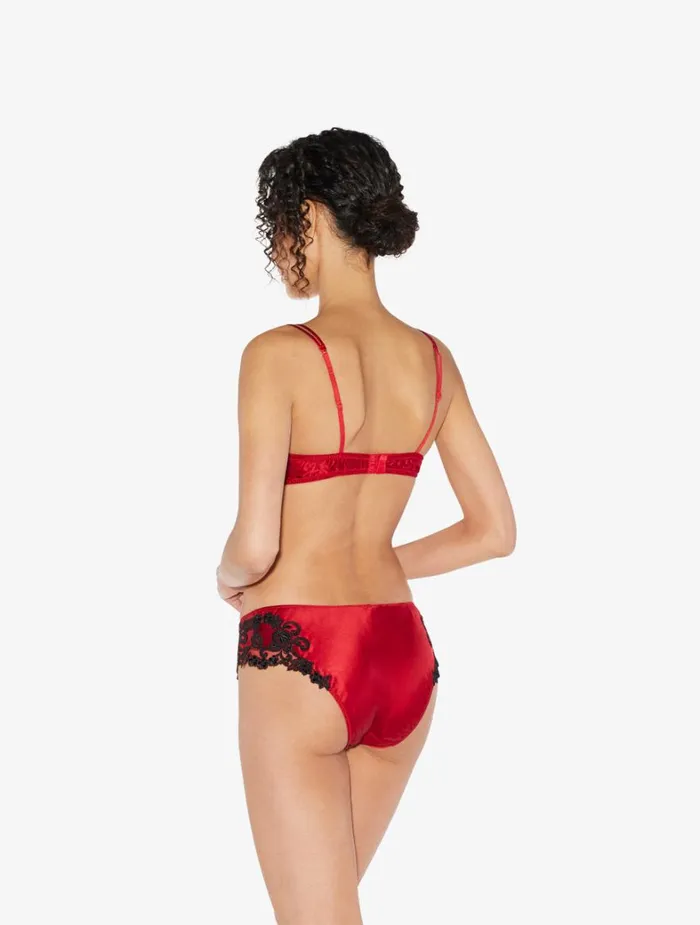 La Perla Luxury Silk MidRise Panties In Red With Frastaglio Women Brazilian