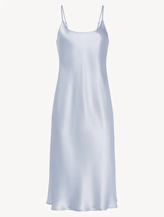 La Perla Luxury Silk Midi Nightdress In Azure Women Slips and Dresses