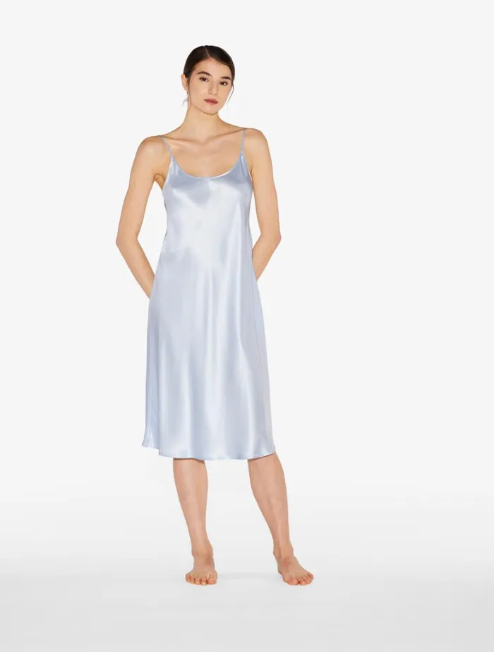 La Perla Luxury Silk Midi Nightdress In Azure Women Slips and Dresses