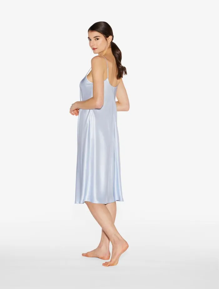 La Perla Luxury Silk Midi Nightdress In Azure Women Slips and Dresses