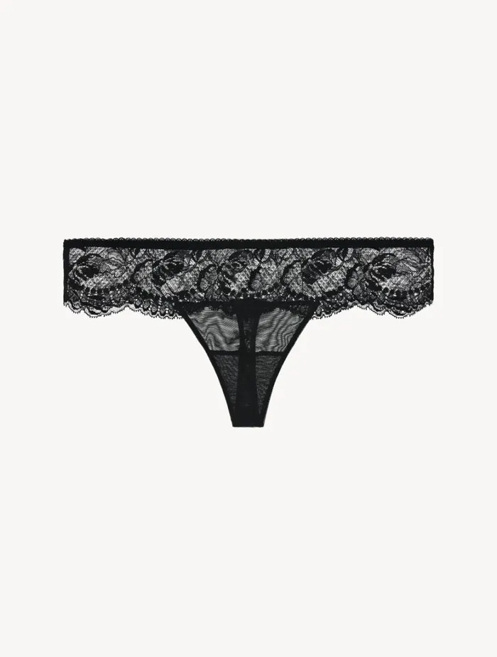 La Perla Luxury Stretch Leavers Lace Thong In Black Women G String and Thong
