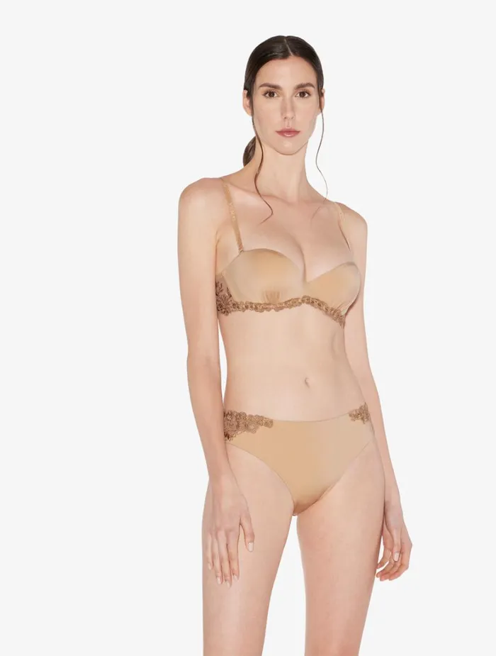 La Perla Lycra MidRise Panties In Beige With Tulle Women Midrise
