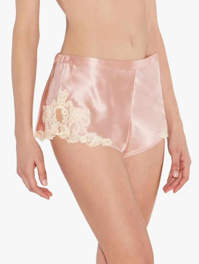 La Perla Powder Pink Silk Satin Sleep Shorts With Frastaglio Women Pajamas