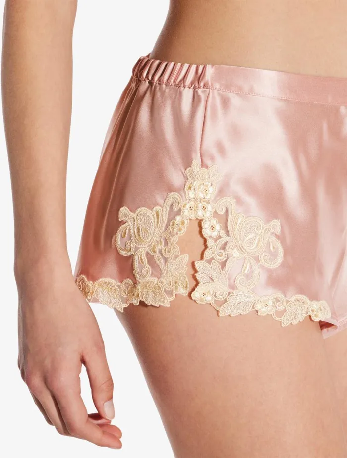 La Perla Powder Pink Silk Satin Sleep Shorts With Frastaglio Women Pajamas