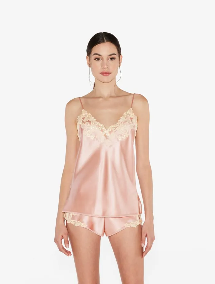 La Perla Powder Pink Silk Satin Sleep Shorts With Frastaglio Women Pajamas
