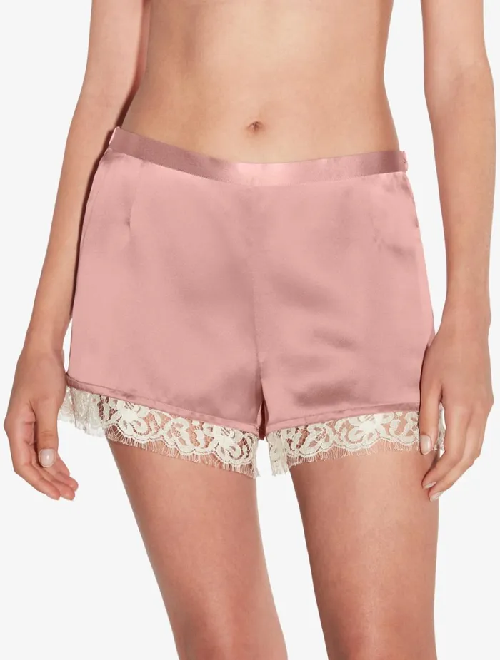 La Perla Silk Shorts With Leavers Lace In Pink Women Sleep Shorts and Trousers