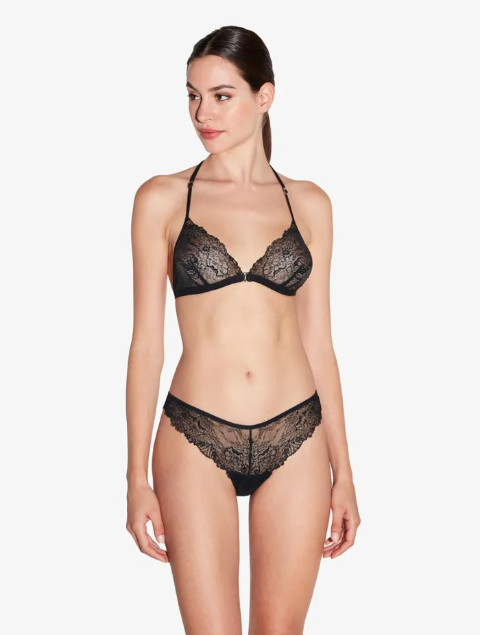 La Perla Soft Triangle Bra In Black With Leavers Lace Women Triangle